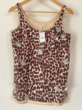 J. Crew NWT 🐆🦒 Spots & Sparkles Embellished Silk Leopard Print Cami